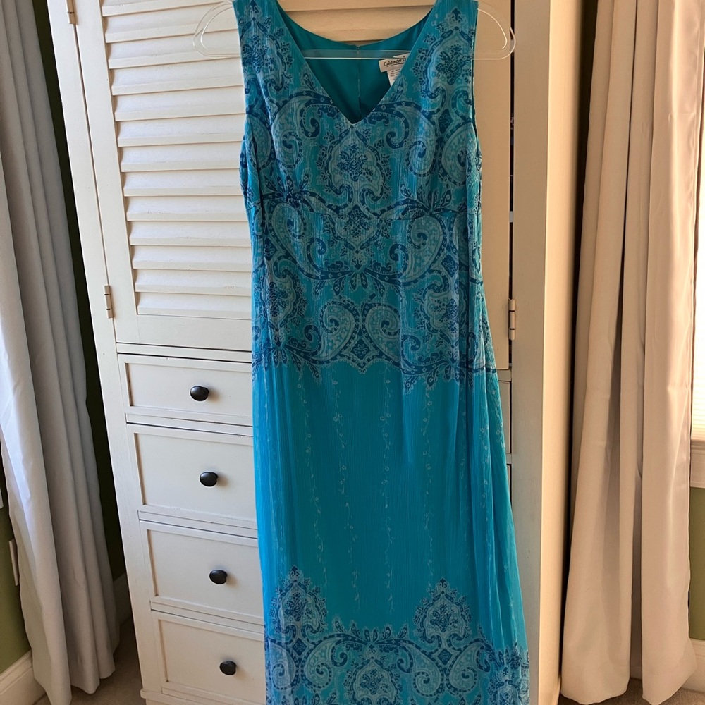 Patterned Blue Sleeveless Dress